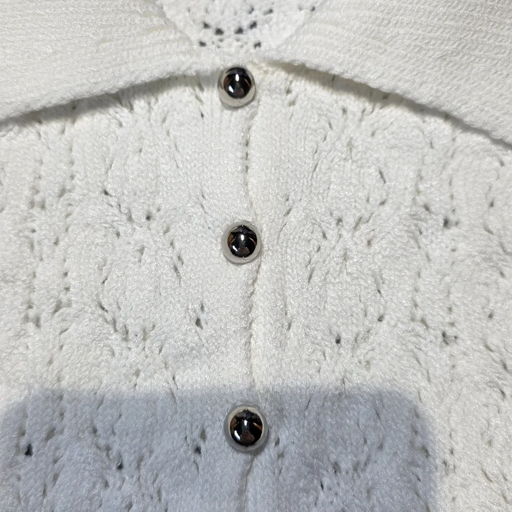 NWT Milk & Honey Crotchet Cable Elegant Cream Women's Cardigan Size Large 21 - Picture 3 of 5